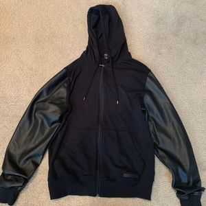 Michael Kors- Black Cotton- Leather Sleeve- Jacket